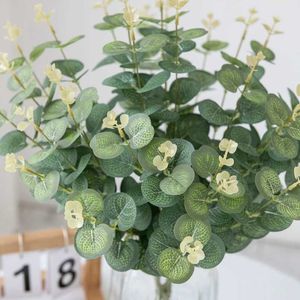 Flores decorativas grinaldas 5pcs seda eucalipto folha flor artificial planta falsa para casa vaso de piada de natal de natal