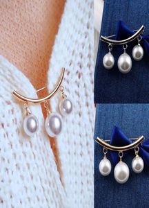 6PCSSet Fashion Pearl Fixed Strap Charm Safety Pin Brosch tröja Cardigan Clip Chain Brooches Jewelry5202679