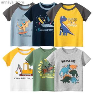 T-shirts 2024 Summer New Childrens Clothing Boys Short sleeved Cotton T-shirt Cartoon Dinosuar Printed Childrens Clothing Direct ShippingL2405