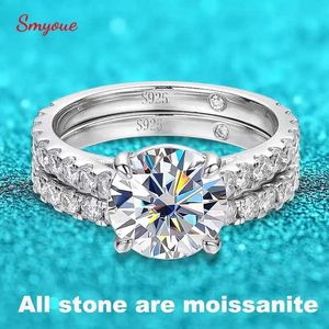 Band Rings Smyoue 18k plated 0.6-4.2CT all mullite ring suitable for womens Sparkly luxury wedding diamond band 925 SterlSilver Jewelry GRA J240508
