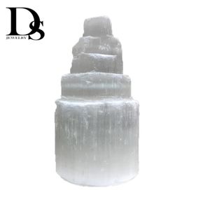 Naturlig rå selenit rockery crystal ädelsten torn meditation reiki helande mental klarhet satin spar lampa mineralprov energen9116326