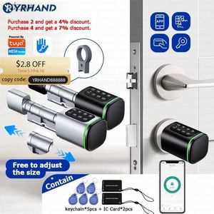 Smart Lock Yrhand Tuya Ble TT Smart Electronic Door Lock med AleAx Google Home Euro för gratis justering av Home Hotel Biometric Lock Cylinder WX