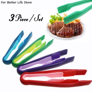 Grillar 3st/Set 4 Color Silicone Food Nonslip Plastic Tongs Cooking Clamp Clamp BBQ Salad Grill Accessories Köksverktyg