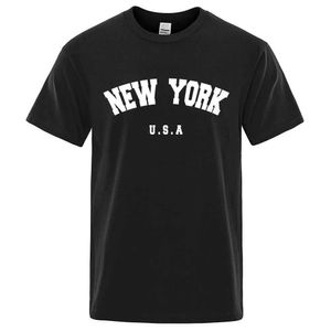 Camisetas masculinas americanas Nova York USA City Strt Impresso para homens solteiros camisetas de camisa de grande porte de moda curta seve roupas de algodão H240508