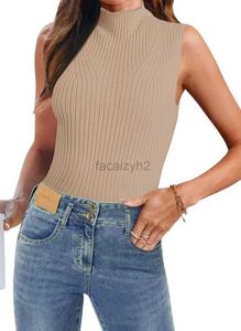 Kvinnors tröjor sommar ribbad stickad tank top 2024 casual krage ärmlös skjorta mode stickade kläder