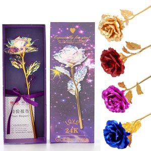 Plattierte Folie romantische Blume Gold blinkende leuchtende künstliche goldene Rose Mutter Tag Valentinstag Jubiläum Geschenk Hochzeitsdekor mit Kasten En