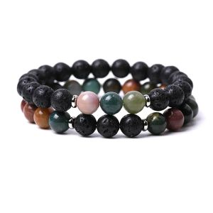 Pedra natural Indiana Indian Agate Rond Pulsets Casal Lotus Christmas Tree Charm Bracelet Women Fashion Jewelry