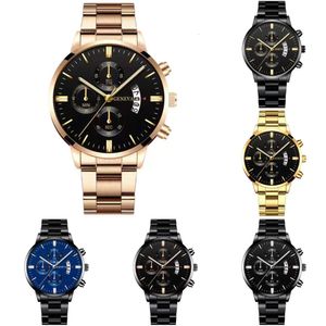 Fashion Men Black Edelstahl Uhrenkalender Quarz Handgelenk Wache Herren Business Watches für Mann