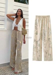 Frauenhose Capris 2019 Traf Sommer Frauen gedruckt Hochtütiges Taschenhose Elastische Taille Wide Lein Hosen Spring Mode Fluid Pantl2405