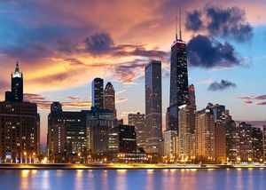 Modern Landscape Skyline of Chicago Canvas Art Prints Night View City Posters and Prints Canvas Painting for Bedroom Home Decor Cuadros Unframed