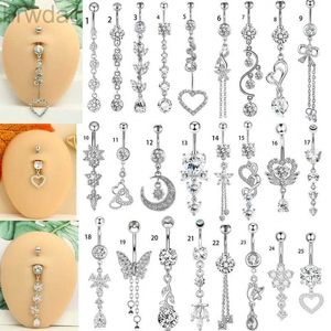 Anéis do umbigo 1pc Longo Dangle Bouly Butrinha anéis de aço inoxidável Angings de umbigo de cristal de aço Piercings Nombril ombligo homens jóias corporais D240509