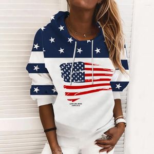 Kadın Hoodies Amerikan Ulusal Bayrak Baskı Kadınlar Basit Gevşek Hoodie Y2K Street Yüksek Kaliteli Sweatshirt Spor Giyim Günlük Toplar Kadın