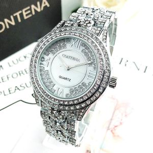 Armbandsur Contena 6449 Womens Watches Ladies rostfritt stål Sterling Silver Diamond Watch Water Resistant Quartz Wrist for Women 2802