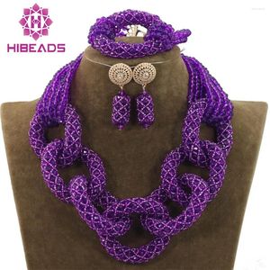 Necklace Earrings Set African Wedding Purple Crystal Pendant Nigerian Costume Jewelry For Women ABH130