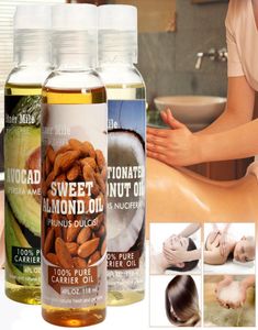 Mandel Coconut Castor Avocado Traubensamenmassage Öle Spa reine natürliche Basis Essentiale Ölkörper Haar Hautpflege Aromathera Kalt vor 3449941