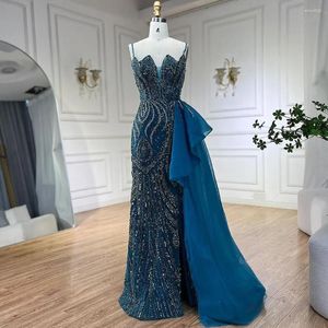 Party Dresses Serene Hill Green Spaghetti Straps Luxury Evening Clows 2024 Mermaid Pärled Elegant Overskirt for Women Cla72378