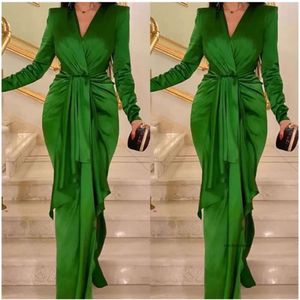 Green Mermaid Prom Dresses Long Sheeve Plus Size Elegant Evening Formal Gown Custom Dress 0509