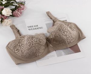 Trufeeling Cotton Lined Plus Sexy Bra DD E DDD F CUP Floral Lace imeridery perspective 편안한 속옷을위한 3587560