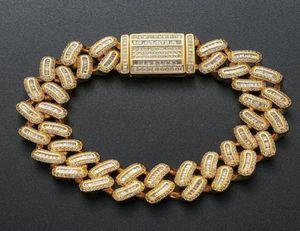 Linkkette Hip Hop Armband 15mm Weißgold Messing Eced CZ Heavy Baguette Cuban Link Armband Miami Curb Schmuck für Mann und Wome8643972