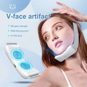 Hemskönhetsinstrument Ny EMS V-Face Beauty Equipment med Dual Chin Reducer för ansiktslyftning Viktminskning Massage Skinvård Anti Wrinkle Vibration Q240508