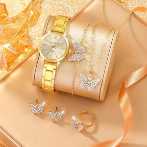 Wristwatches 6Pcs Ladies Fashion Simple Designer Star Digital Rhinestone Steel Band Quartz Watch Full Diamond Butterfly Set