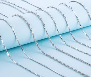 REAL 925 Sterling Silver Chain Necklace Water-Wave Box Link Chain for Woman 45cm 0,7 0,8 mm DIY-smycken som gör 18 tum4716776