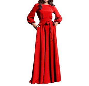 أزياء جديدة مخصصة للنساء النساء الصيف غير الرسمي المخصص مثير الفستان Maxi Oneck Lace Up الخصر الصلب الأكمام الطويلة 4921315