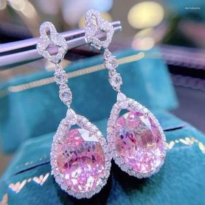Dangle Earrings Fine Jewelry Real Pure 18K White Gold AU750 Natural Pink Morganite Gemstone 7.65ct Drop For Women