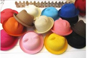 Chaps chapéus de 1 peça de mouse chapéu de orelha de gato novo estilo de verão childrens chapéu de palha de palha country praia fofa garotinha chapéu de sol 54cm d240509