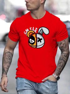 Erkek Tişörtler Karikatür Oyuncak Ayı Tavşan Desen Baskı Mens Orta Streç T-Shirt Grafik T Yaz Kıyafetleri Erkek Kıyafetler Y240509