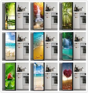 Adesivos de geladeira capa de geladeira por porta paisagem planta marinho auto adesivo móveis de cozinha decoração embrulhista adesivo de freezer diy 2207166500425