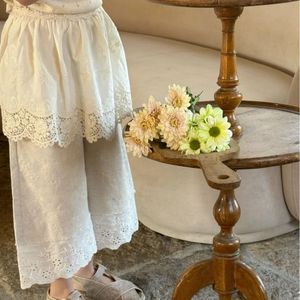 Kids Pants Splicing Flower Edge Embroidery Childrens Clothing 2024 Hollowing Out Elastic Waist Soild Simple Trendy 240508