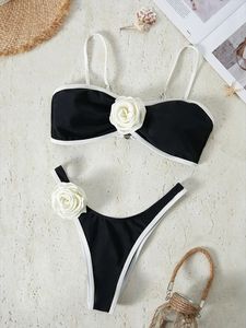 Abito da bagno per la sposa di pesca da sposa da donna sexy micro -bikini set di bikini nero spinge up costumi da bagno floreale da bagno floreale woman beachwear 240508