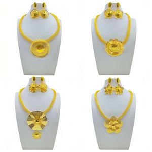 Dubai Jewelry Golden Women's New Bride Wedding Present Earrings Halsband Set