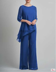 Womens Two Piece Pants Chiffon Mother Of The Groom Dresses Blue Elegant Pantsuits 2 Pieces Wedding Evening Party Guest Gown For Brides