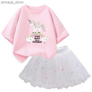 Roupas Conjuntos de roupas Vestido de bola de garotas de verão Conjunto de aniversário Princess Camiseta e saia Tutu Two Beautiful Girl Costume Setsl2405L24045