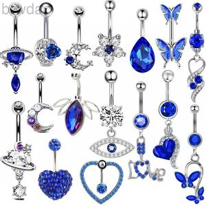 Navel Rings 1PCS Royal Blue Belly Button Rings 14G Planet Navel Piercing Barbell Jewelry Heart Belly Rings Cute Body Piercing Ombligo Mujer d240509