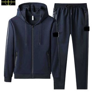 Wysokiej jakości wiosenne i jesienne dresy męskie Stone Fashion Classic Island Jacket Solid Casual Sports Suit to Land Dwuczęściowy zamek z kapturem RQI2