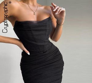 Casual Dresses Elegant Corset Bustier Bone Ruched Mesh Midi Party Night Club Sexy Backless Strapless Summer Dress Bodycon2818462