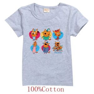 Tシャツ漫画の子供用e-cats Tシャツ子供3匹の小さな猫幸せな猫ロシア服の男の子サマーショートスリーブTシャツの女の子ファッションTopl2405