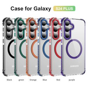iPhone 15 14 Plus 13 12 Pro Max Samsung Galaxy S24 A15 A05Sクリアワイヤレスチャージバンパーカバー用の透明な磁気装甲電話ケースケース