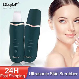 Hemskönhetsinstrument Ckeyin Ultrasonic Skin Scrubber Deep Facial Cleaning and Beauty Equipment Hole Spatula Peeling Lifting Firming Massage Machine Q240508