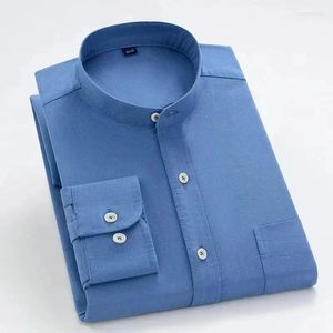 Męskie koszule męskie koszula Męskie koszulę długie rękawie Slim Fit Stand-Up Oxford Cotton Longsleeve na koreańskie ubrania guziki