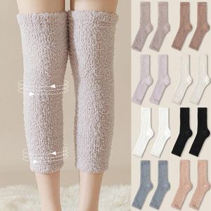 Women Socks 1 Pair Coral Fleece Leg Warmer Plush Warm Thick Knee Pads Stockings Solid Soft Home Sleep Floor Sock Boot Cuffs Foot Cover