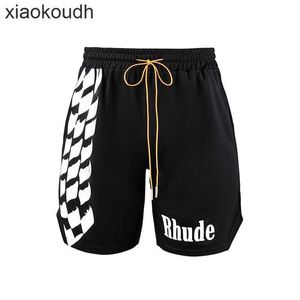 Rhude High end designer shorts for Black and White Checkerboard Casual Shorts High Street Fashion Drawstring Mesh Running Basketball Shorts With 1:1 original labels