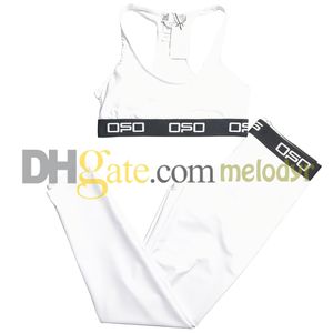 Sexy Crop Crop Tops Calças Designer White Sportswear Letra Tanque acolchoado Tanque alto elástico High Slim Set