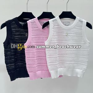 Summer Hollow Strick -Weste Designer Strass Logo Strick -Tanktops Frauen lässige ärmellose Strick -Top -Tanks T -Shirts