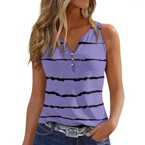 Tanques femininos tanques femininas Tampa vil de pescoço linhas geométricas impressas Casual Flowy Summer Sleeveless Deep Later Cut Tops para mulheres