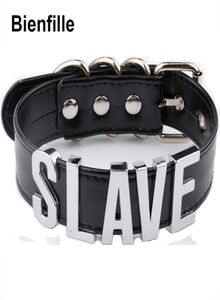 Fashion Gold Men Women Girl Slave Name Word Collar Buckle Necklace Black PU Leather Kawaii Jewelry9576938