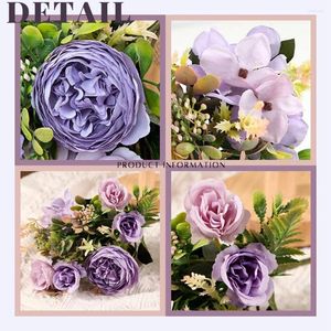 Dekorativa blommor 2st Artificial Peony Silk Hydrangea Flower Bouquet Arrangements Table Centerpieces (Purple)